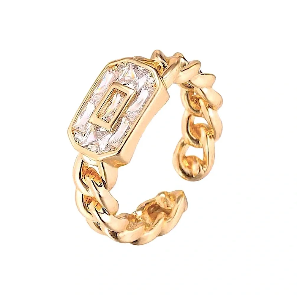 Unisex 14k Gold Filled Chain Rectangle Simulated‎ Diamond Ring, Adjustable NEW